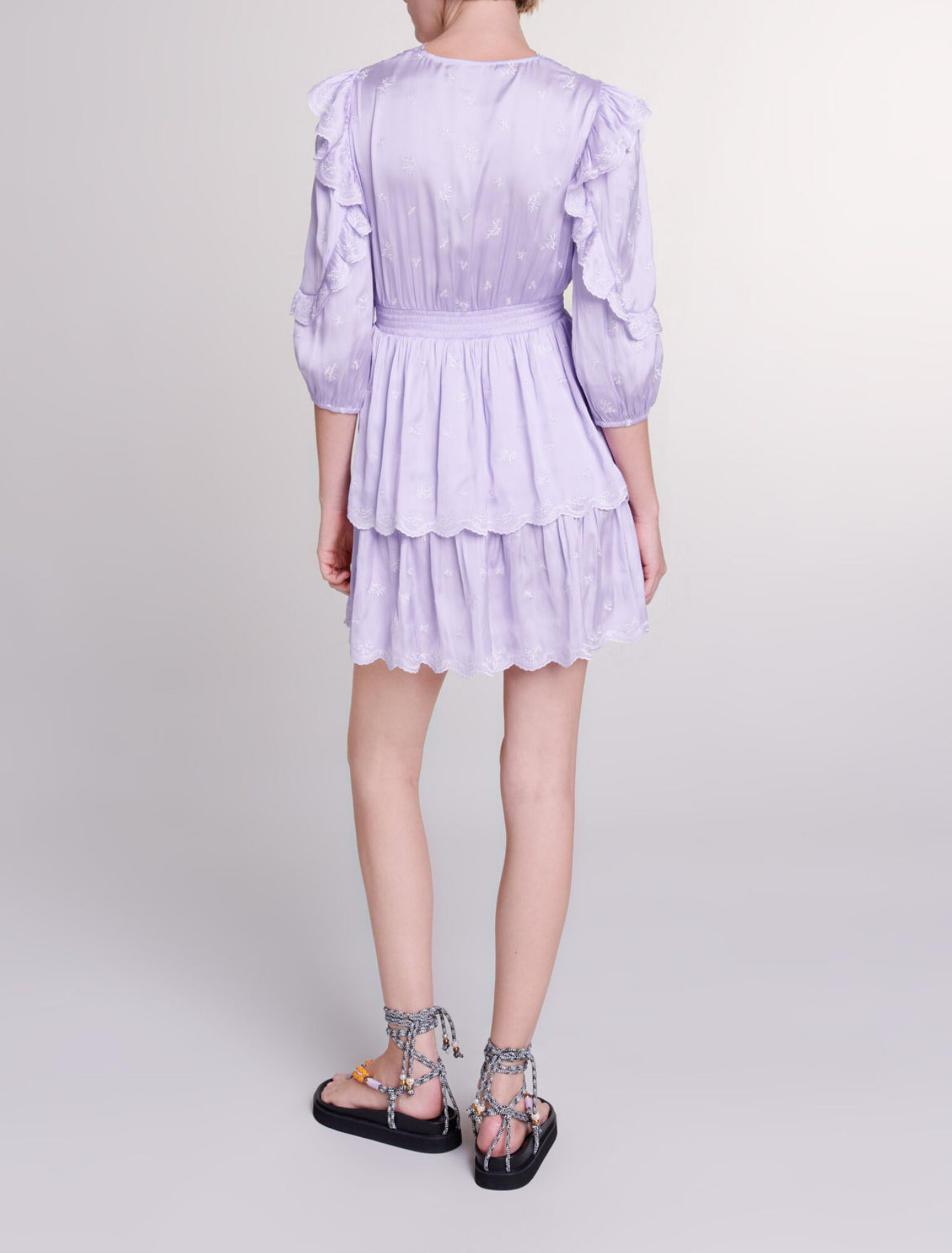 Short satin-look embroidered dress