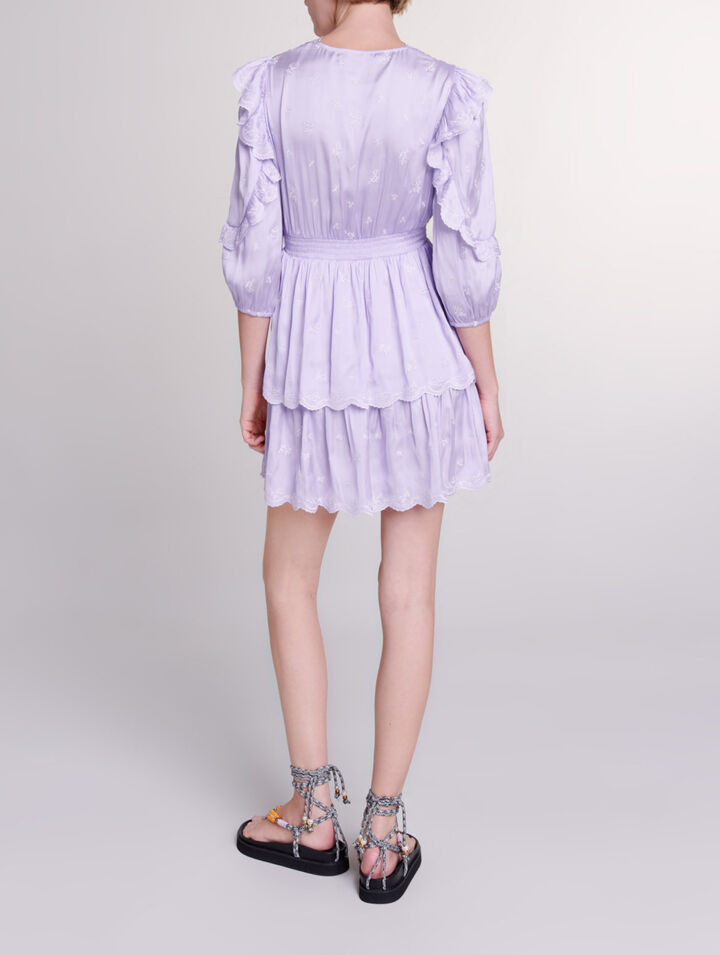 Short satin-look embroidered dress