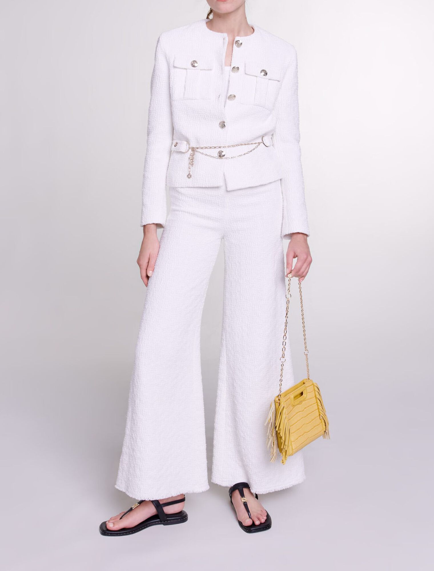 Wide-leg tweed trousers