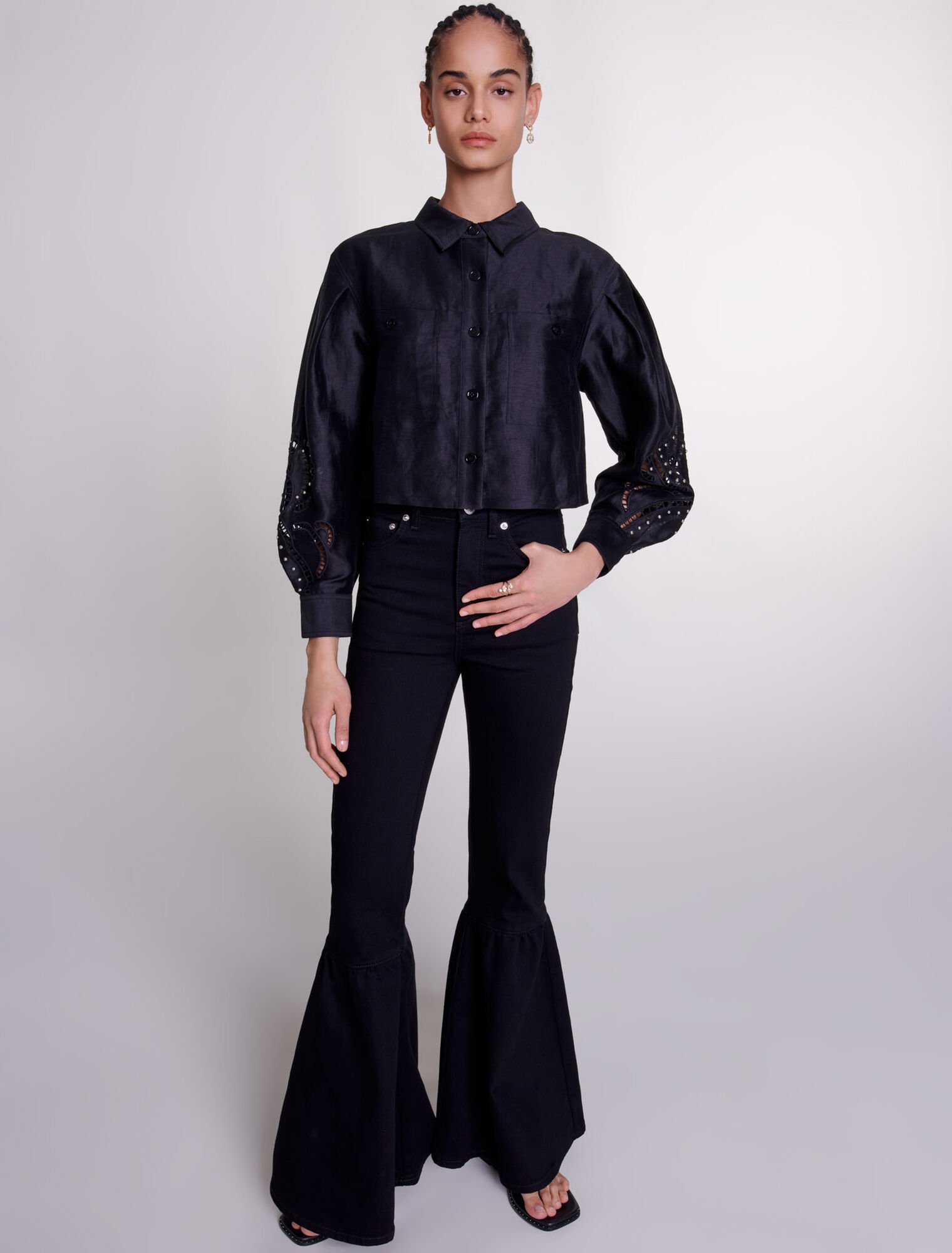Openwork linen cropped shirt