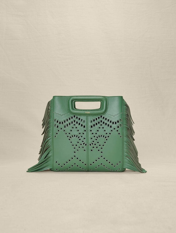 Perforated, fringed leather M bag