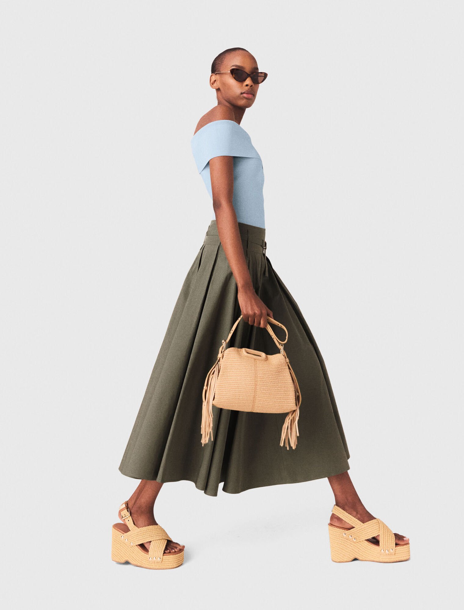 Cotton pleated maxi skirt