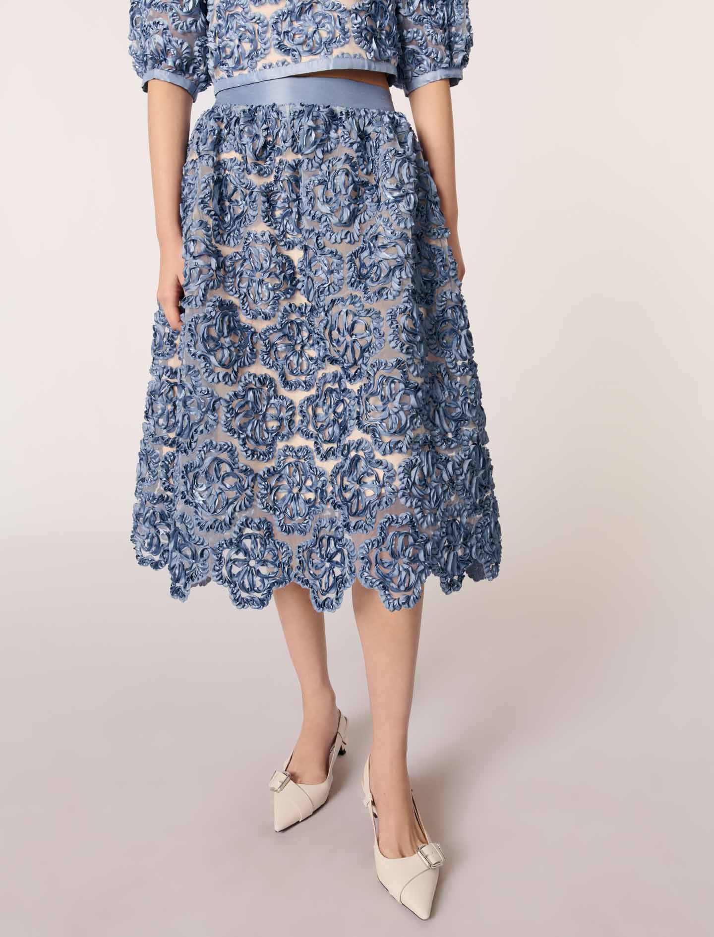 Floral organza maxi skirt Blue for Women | Maje