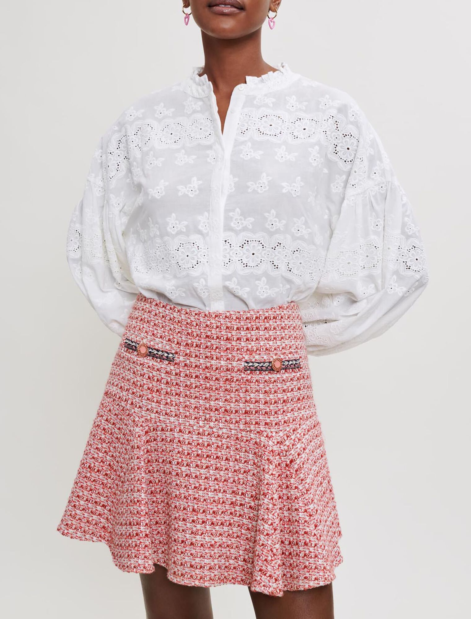 Ethnic braid tweed skirt