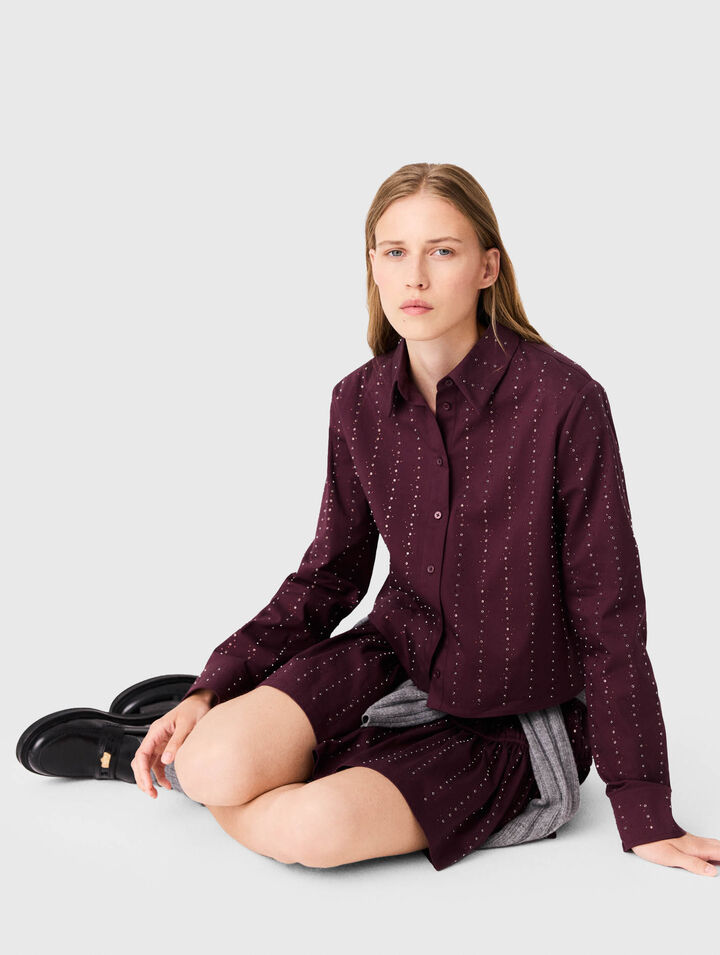 Cropped rhinestone cotton shirt
