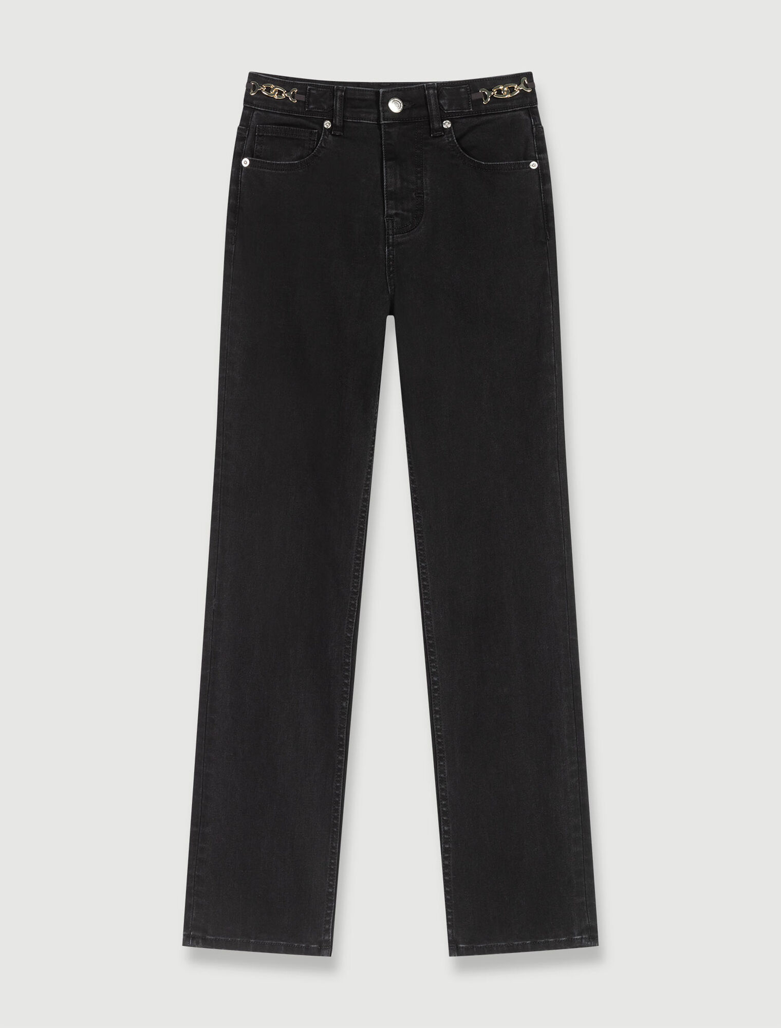 Jeans with curb chains and fringing