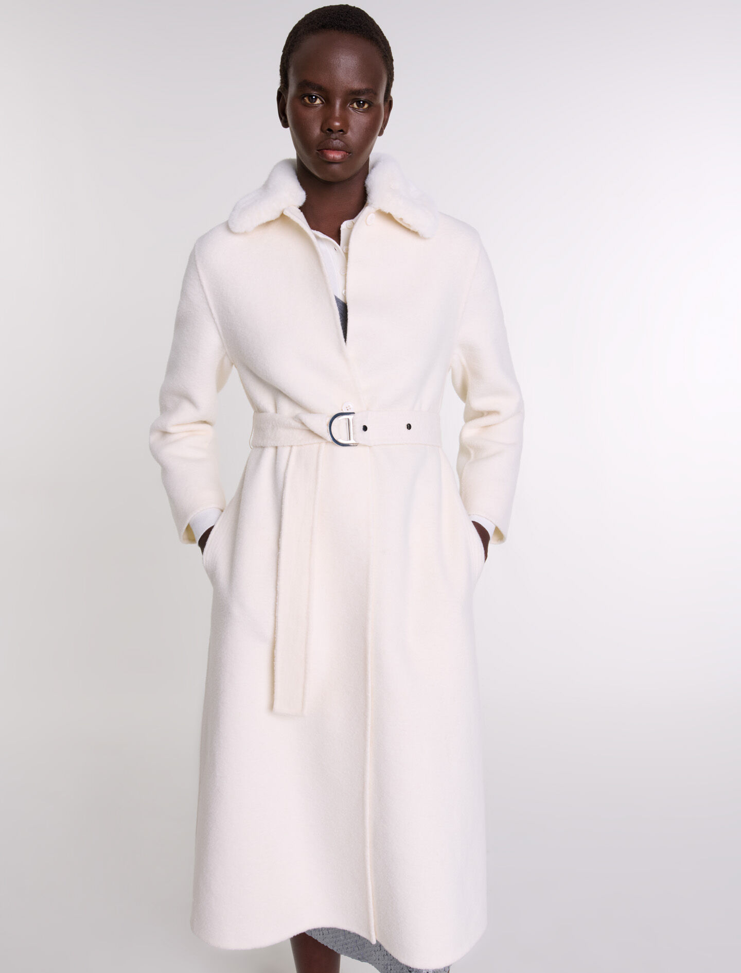 Wool coat with removable collar - Long coats | Maje Wool coat with removable collar - Long coats | Maje