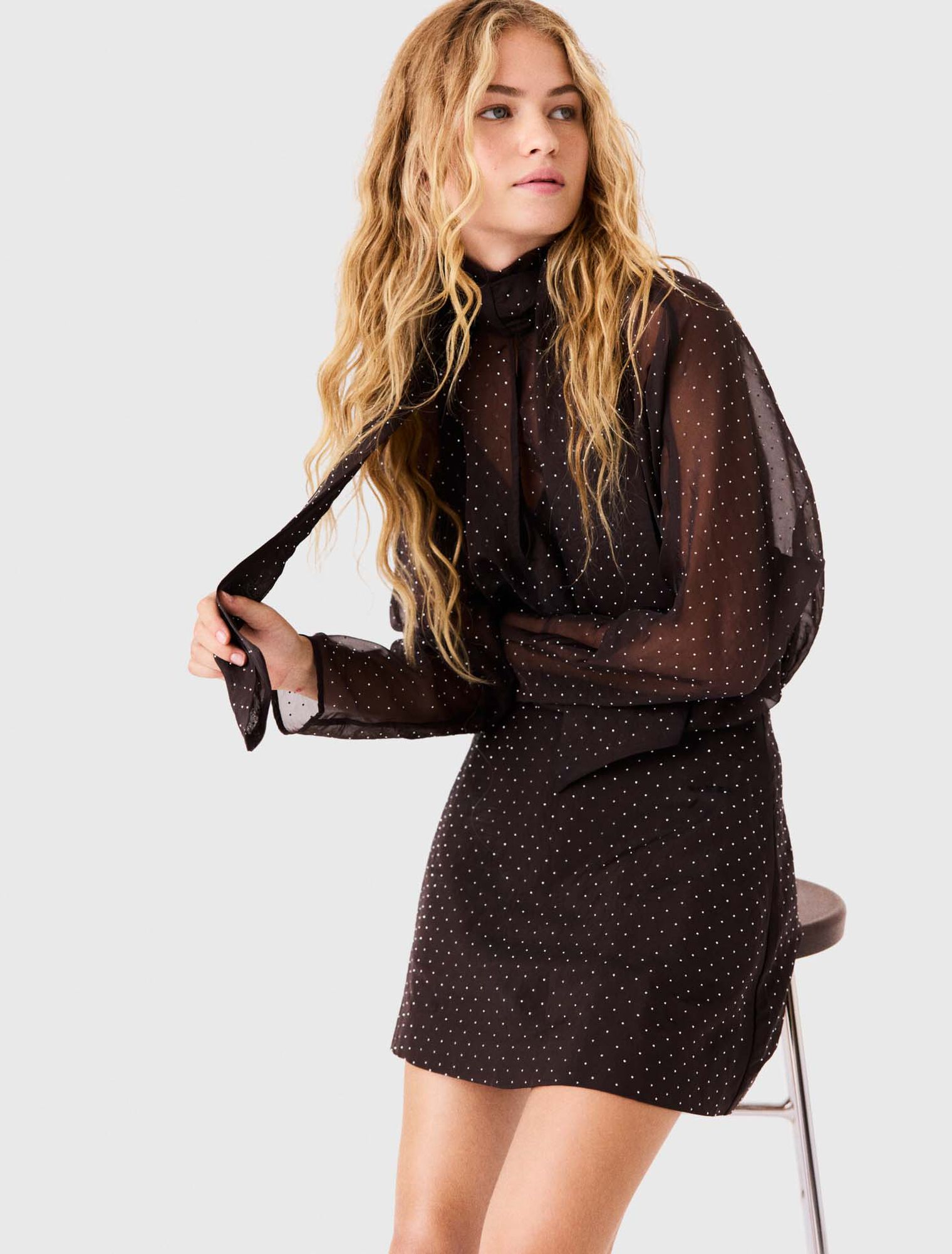 Short rhinestone tie-neck dress