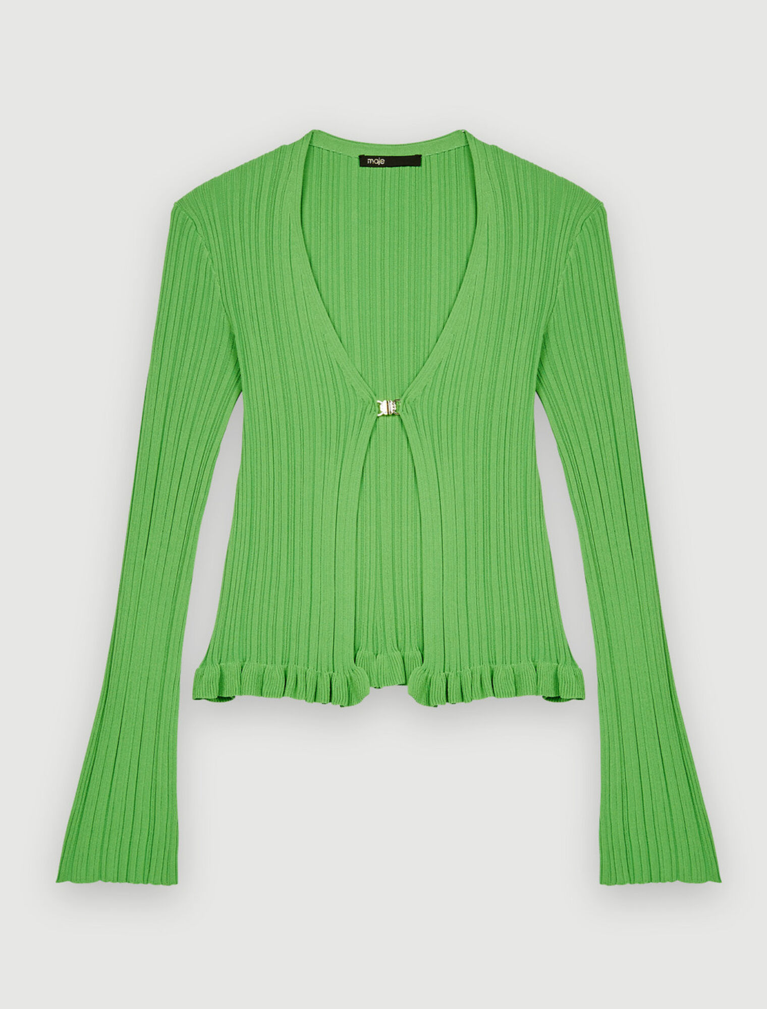Ribbed and ruffled knitted cardigan