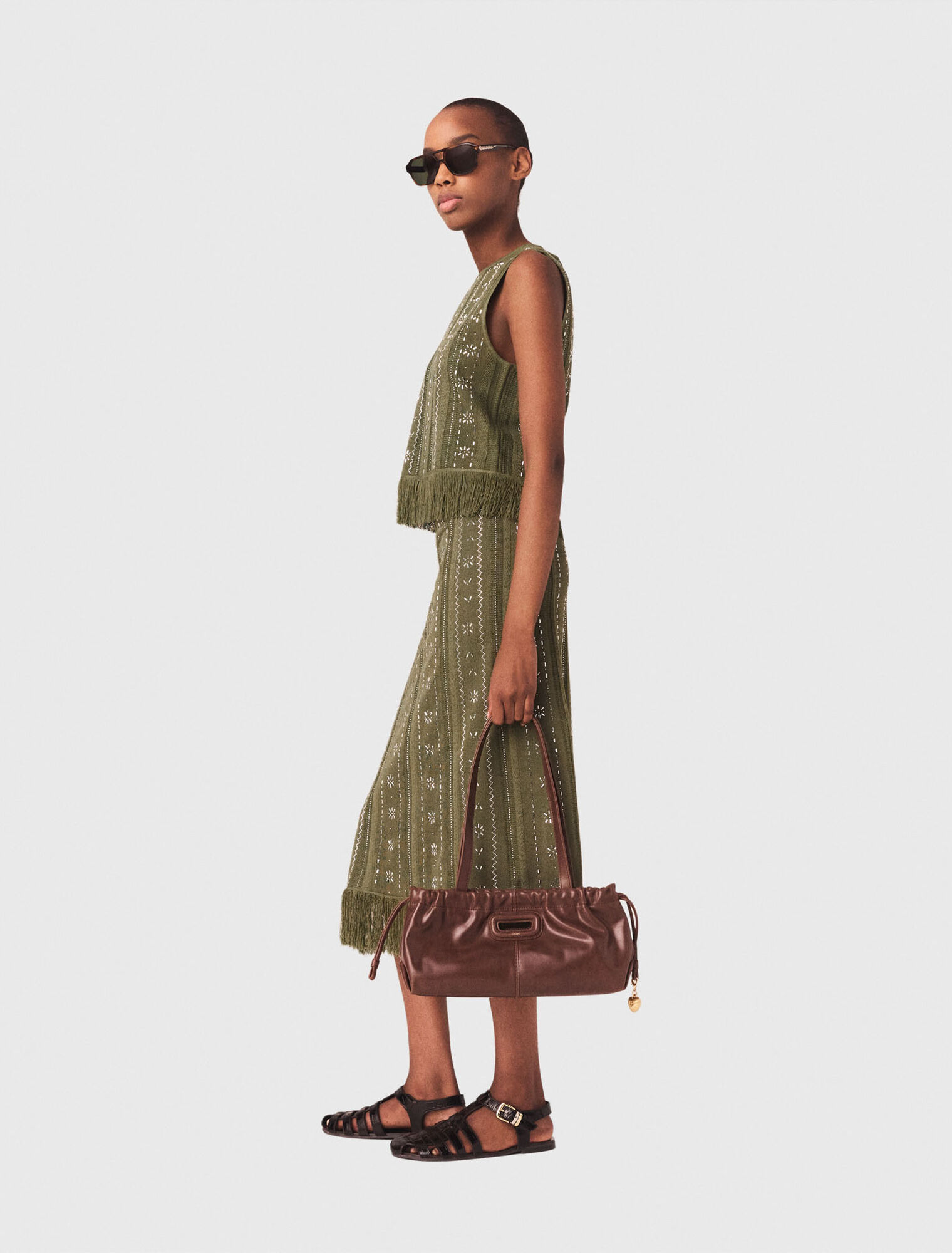 Knit skirt with rhinestone flowers