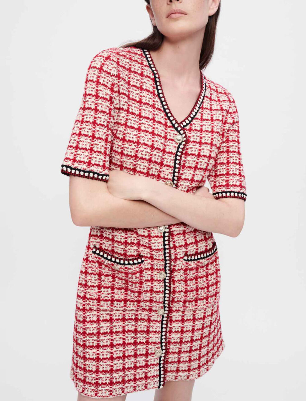 Checked tweed style knit dress
