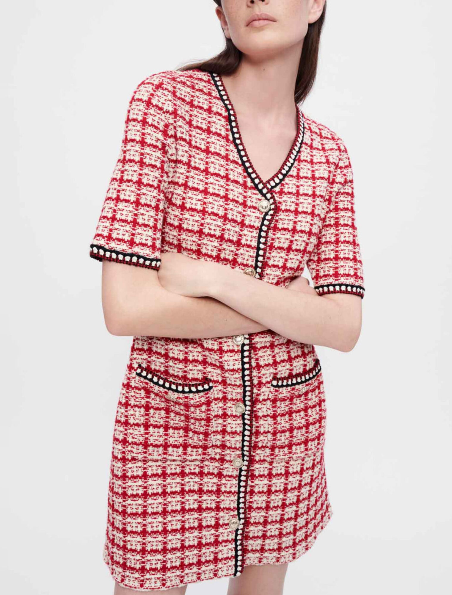 Checked tweed-style knit dress