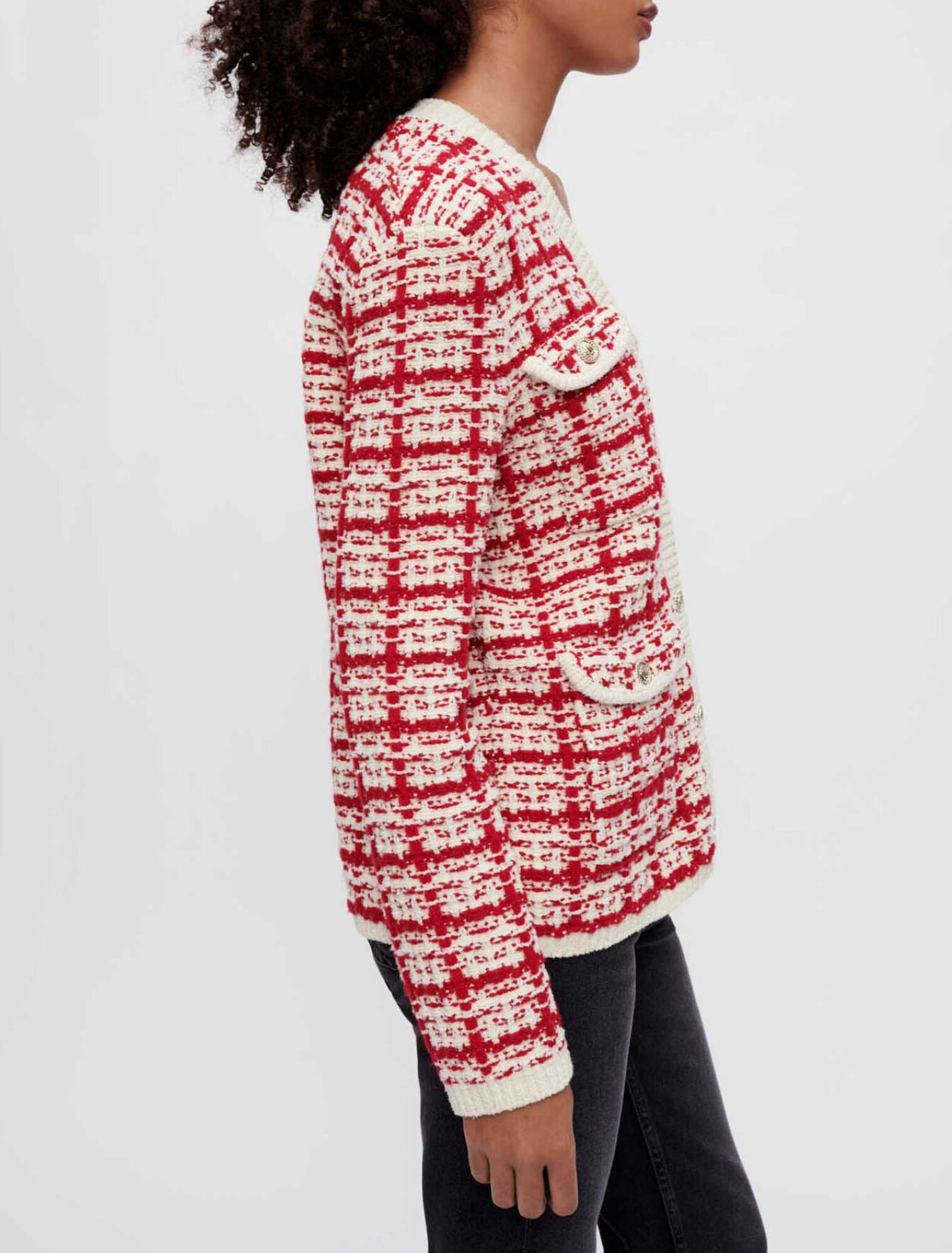 Two-tone tweed-effect knit cardigan