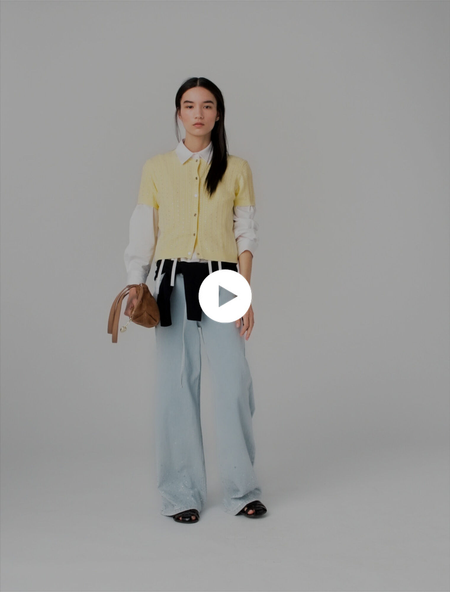 Cardigan with rhinestone neck