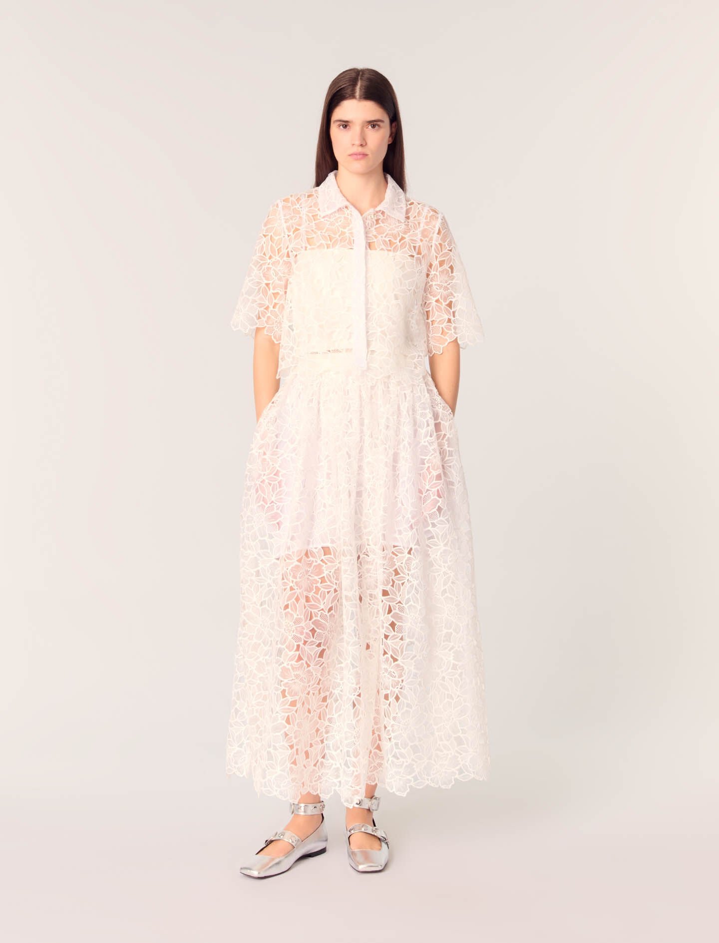 mayu 10冊 Cropped floral guipure shirt White for Women | Maje