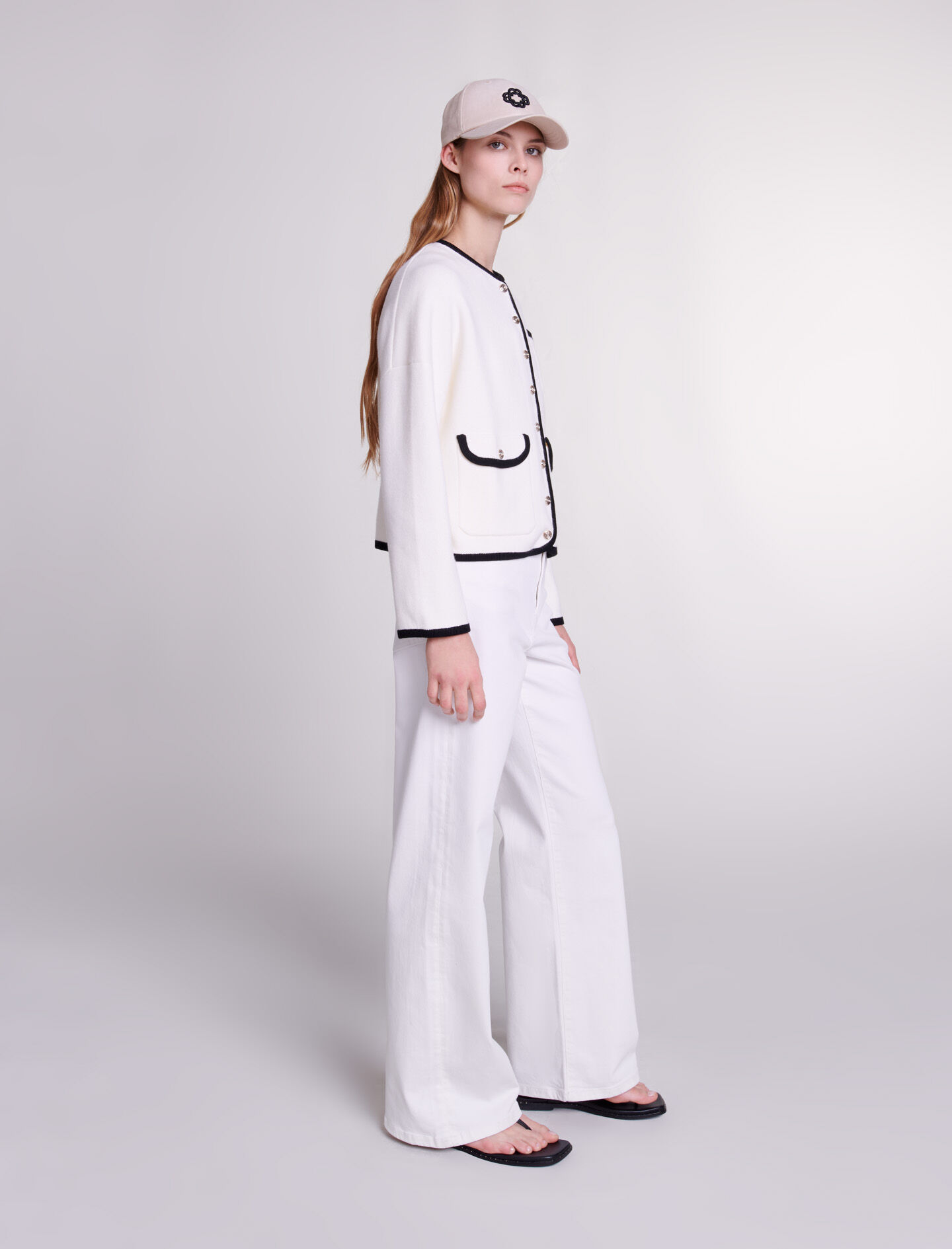 maje カーディガン ホワイト/ブラック Fringed cardigan White For Women | Maje