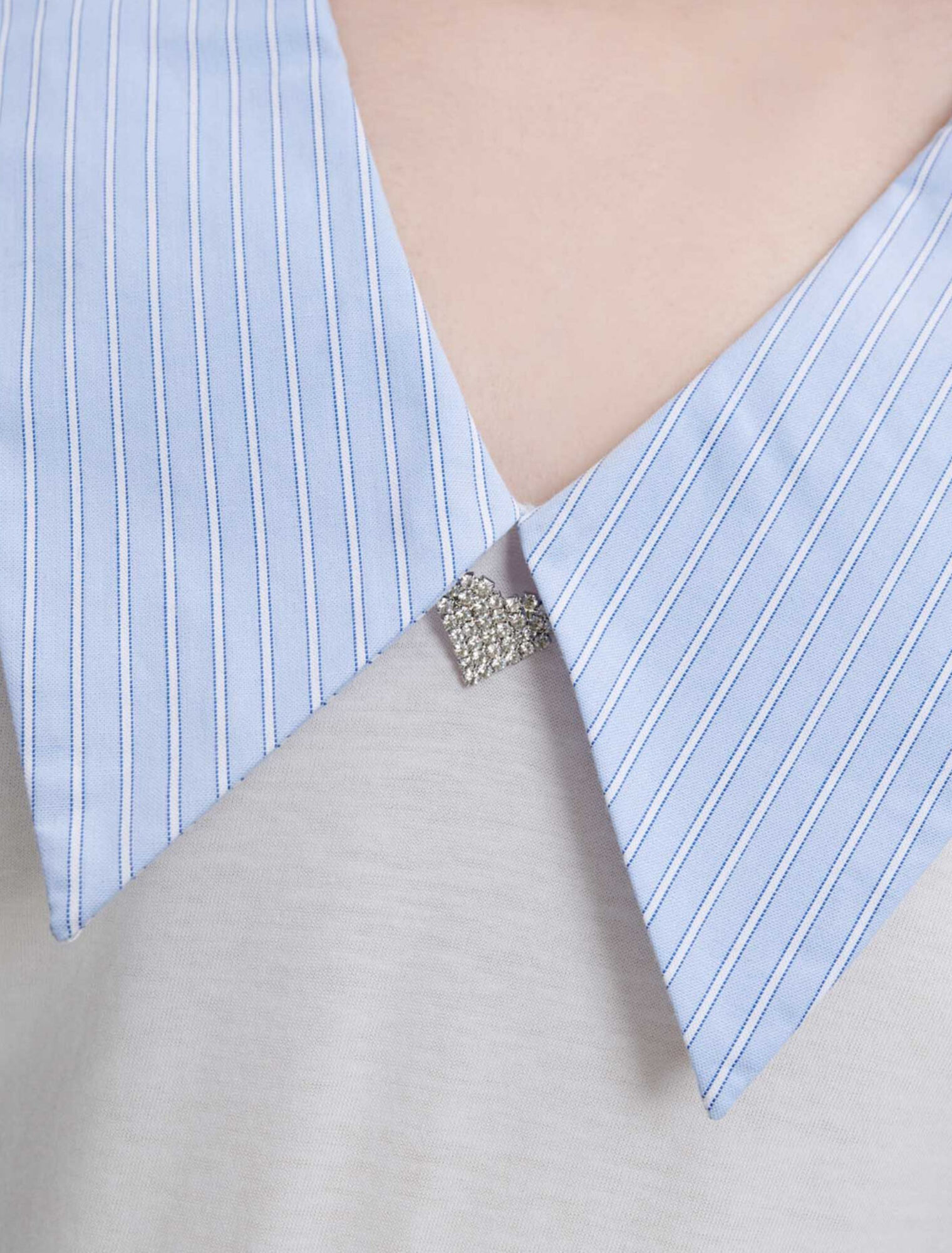 Mixed-material collar tee-shirt