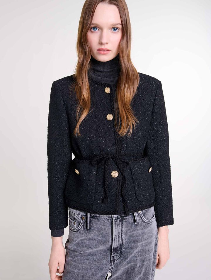 Straight-cut shiny tweed jacket