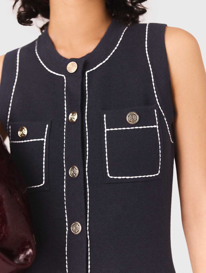 Topstitched knit shift dress