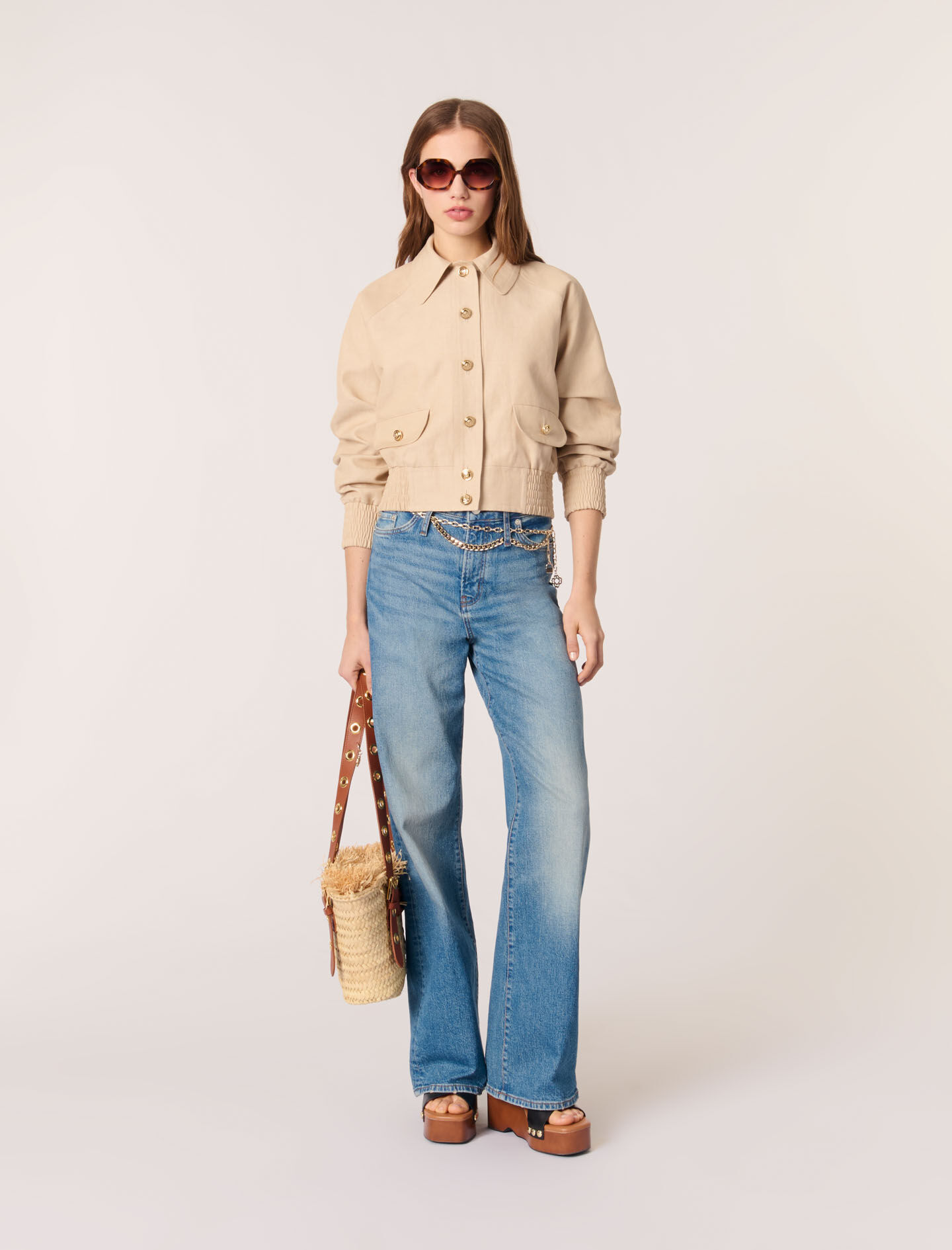 Linen and cotton bomber jacket Natural for Women | Maje