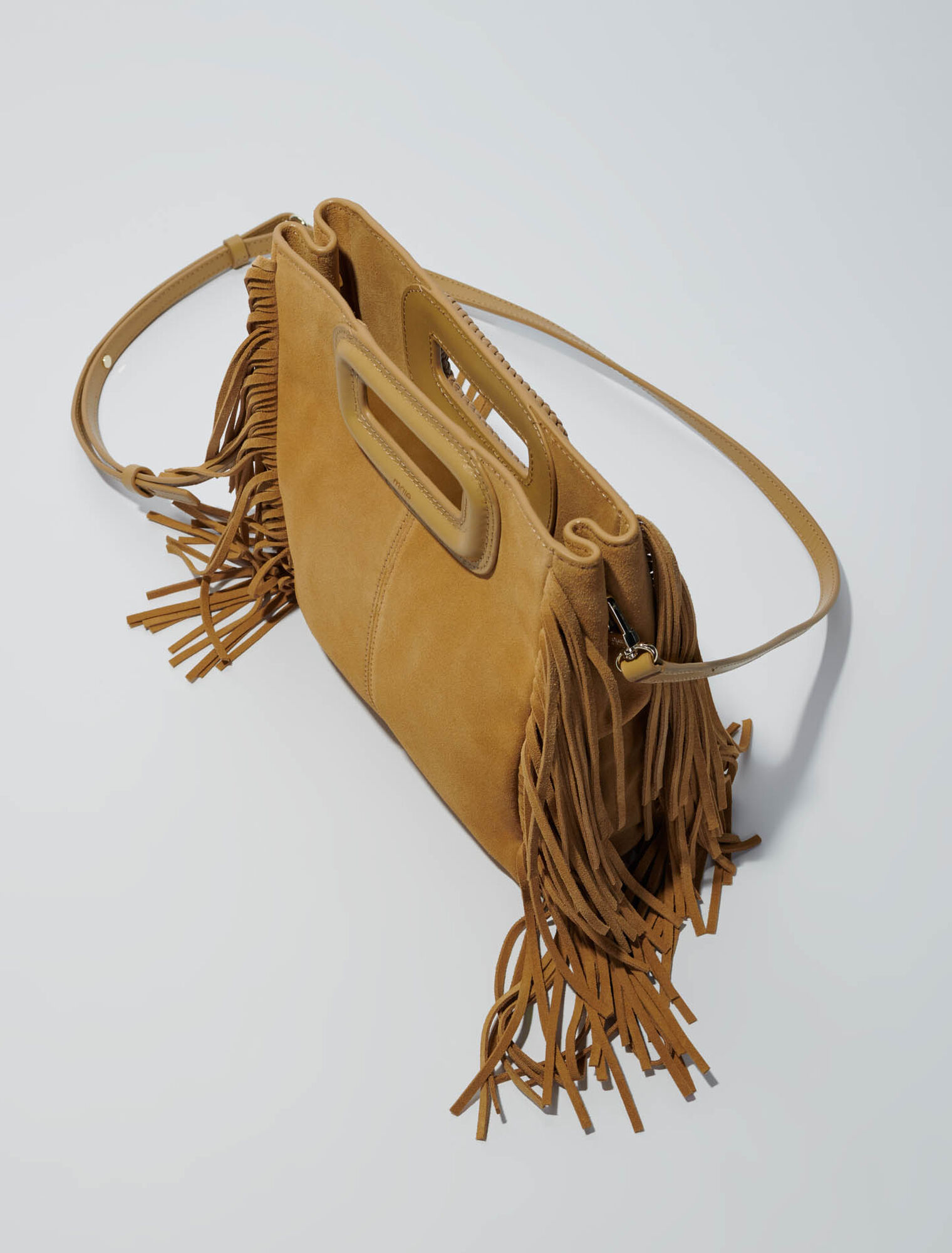 Suede M bag with braided handle