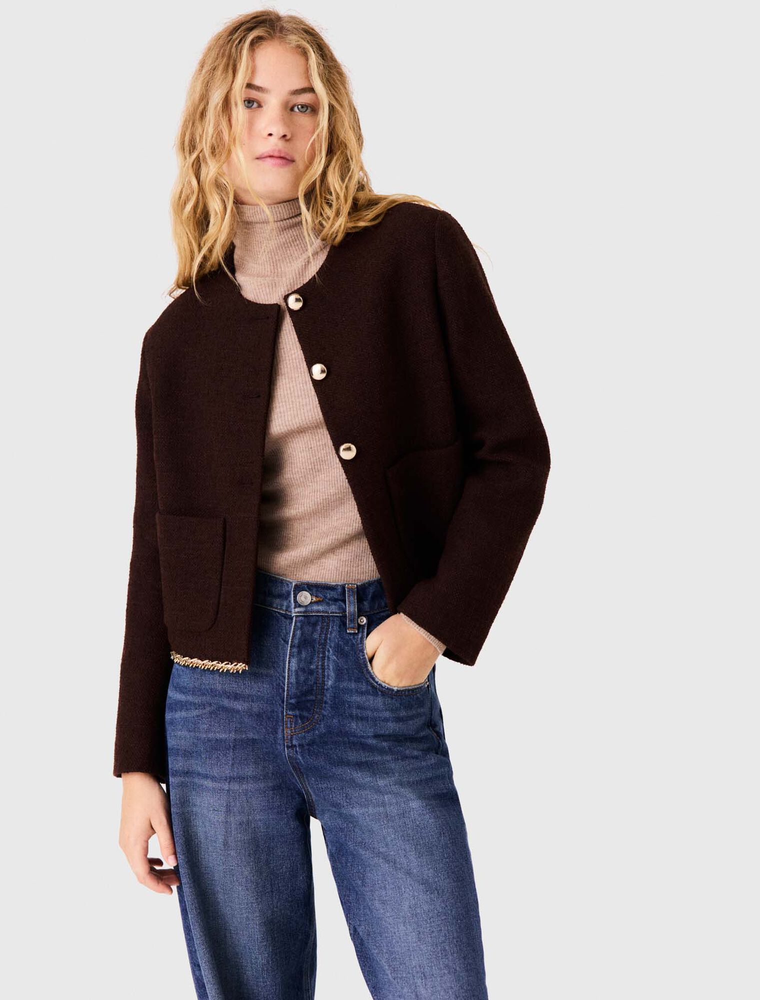 Tweed jacket with chain trim