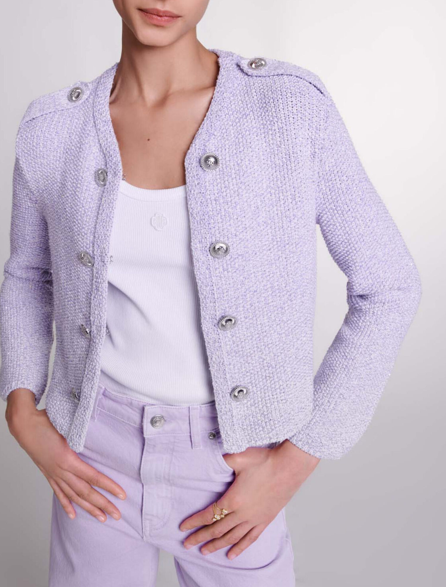 Cropped glitter knit cardigan