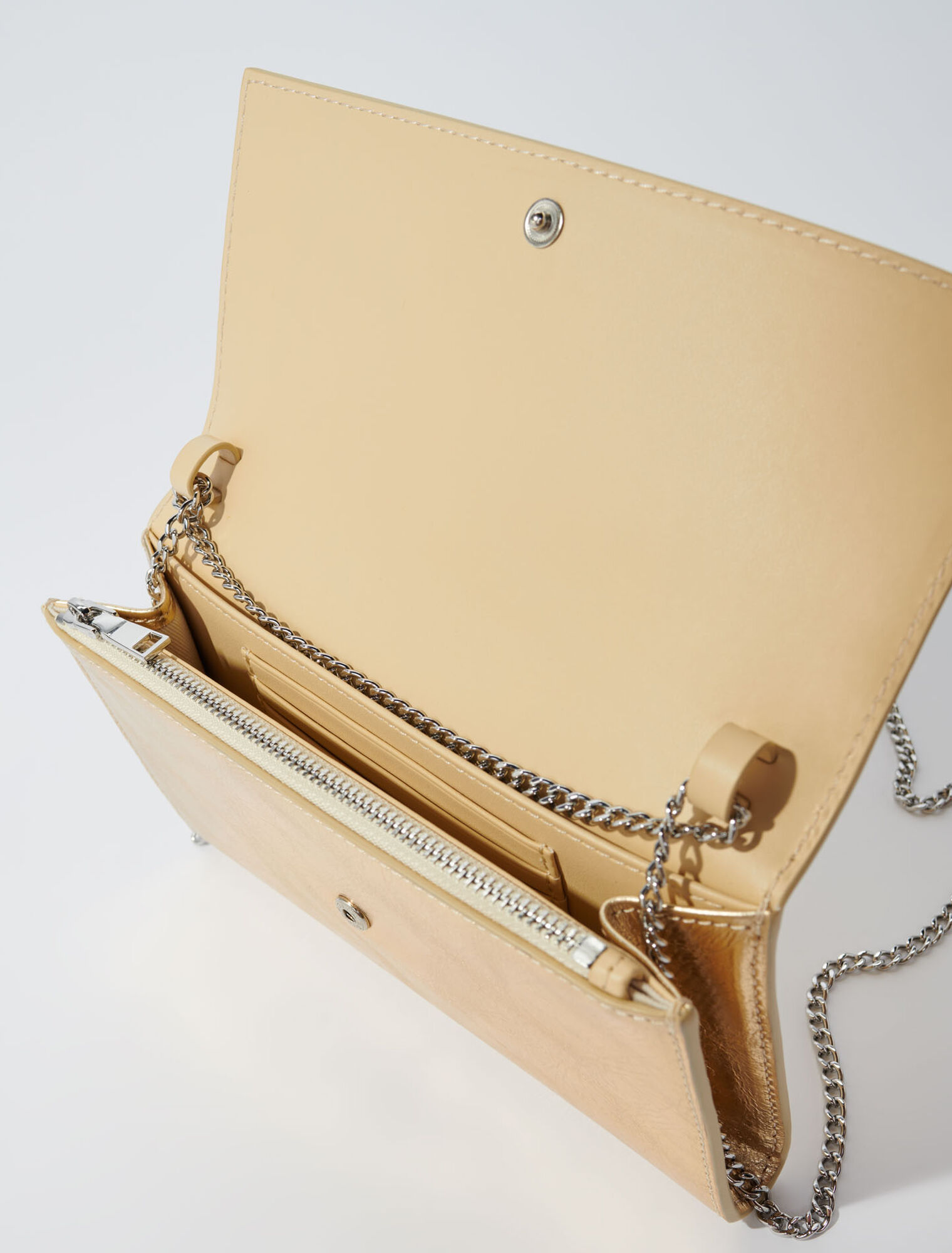 Leather clutch bag with chain