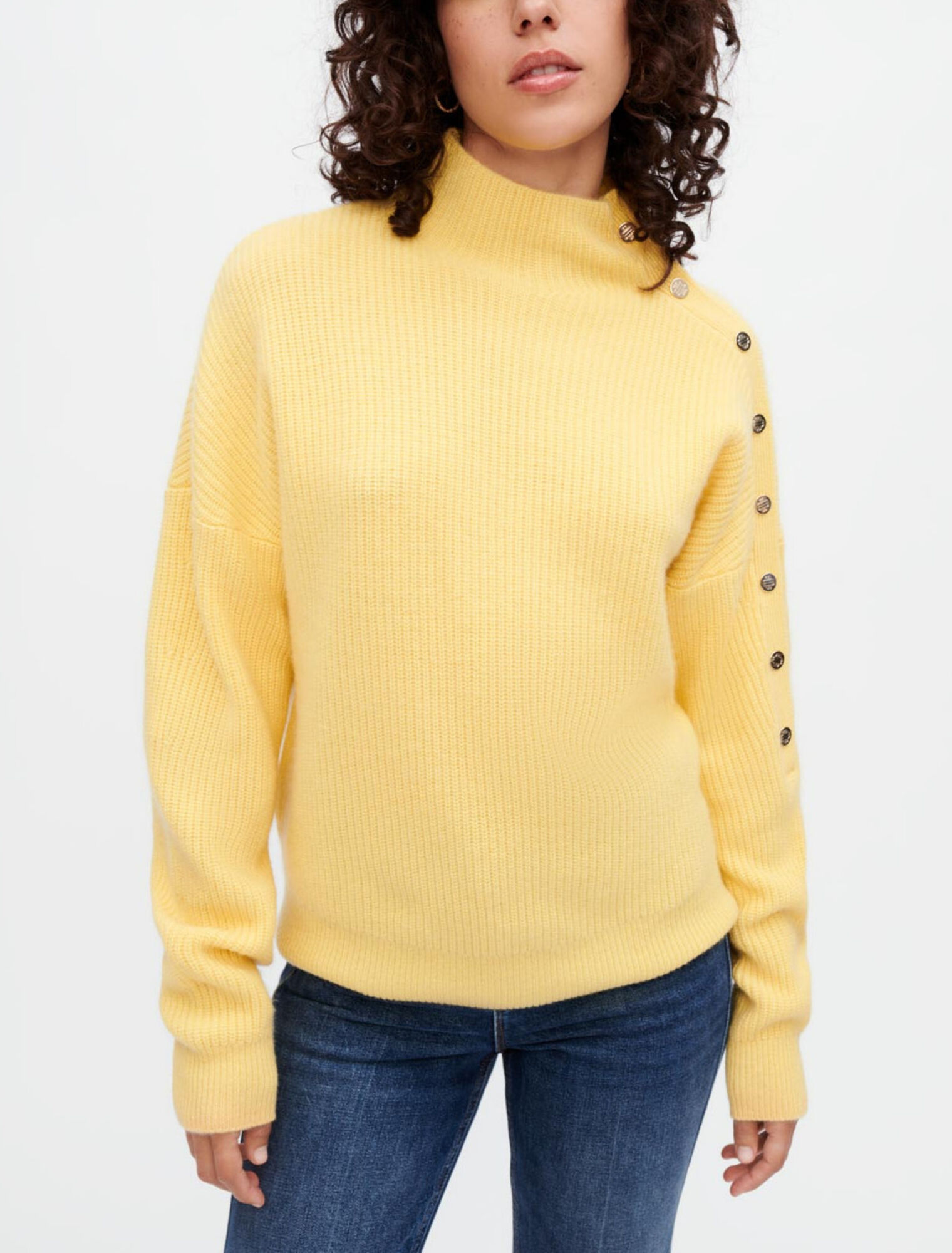Cashmere sweater with gold press studs
