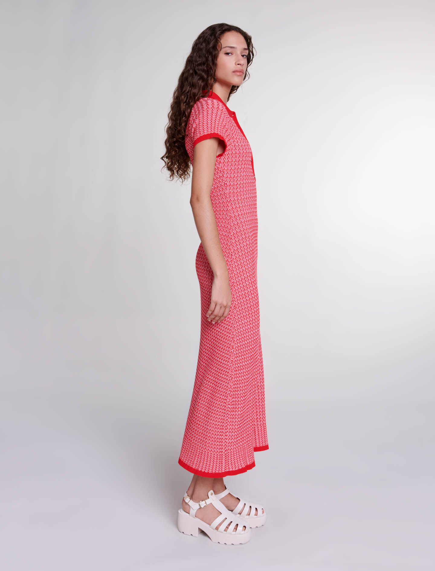 MAJE [マージ] Two-In-One Cape Knit Dress 2-in-1 velvet knit dress Bicolor For Women | Maje