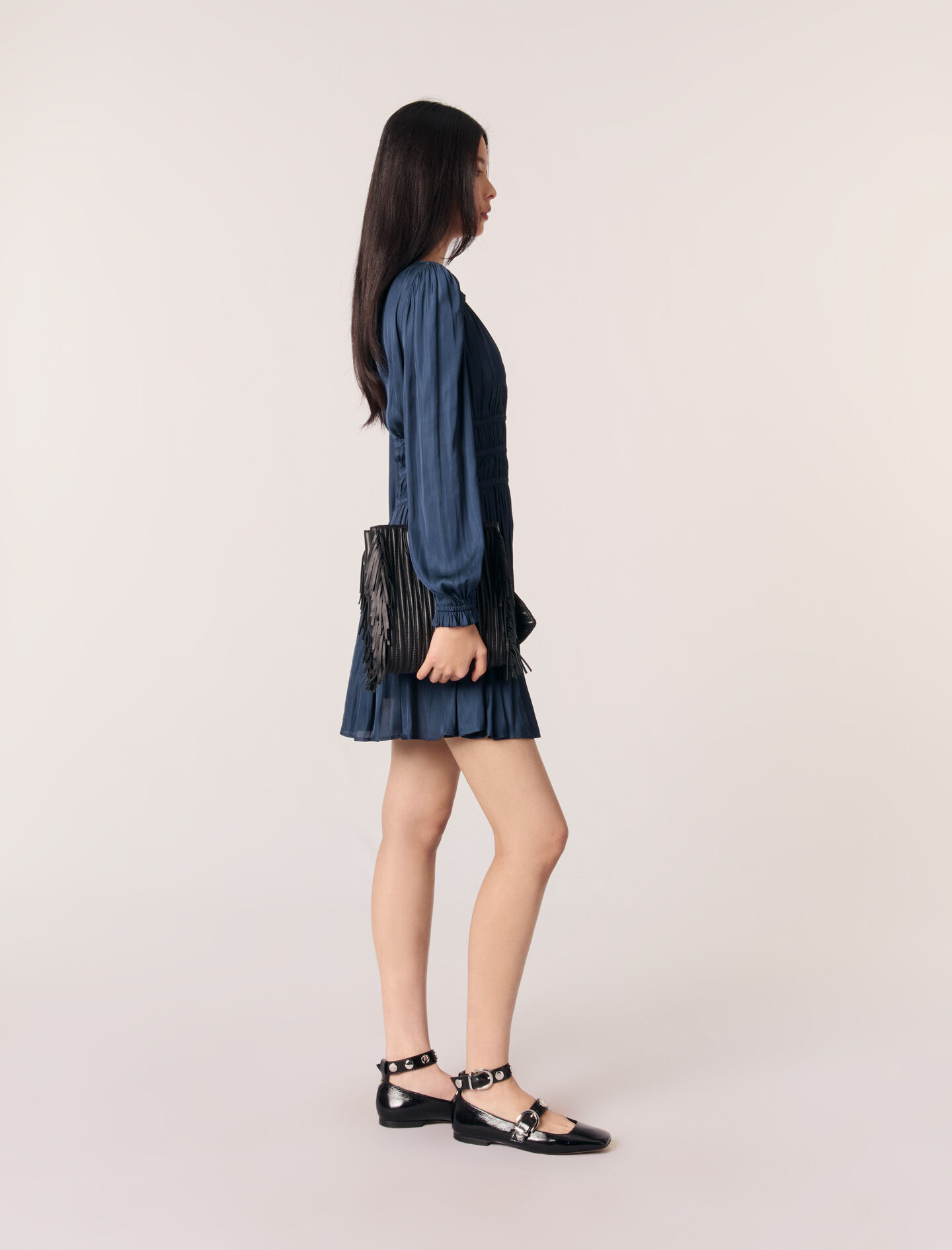 Short satin dress with ruffles Blue for Women | Maje