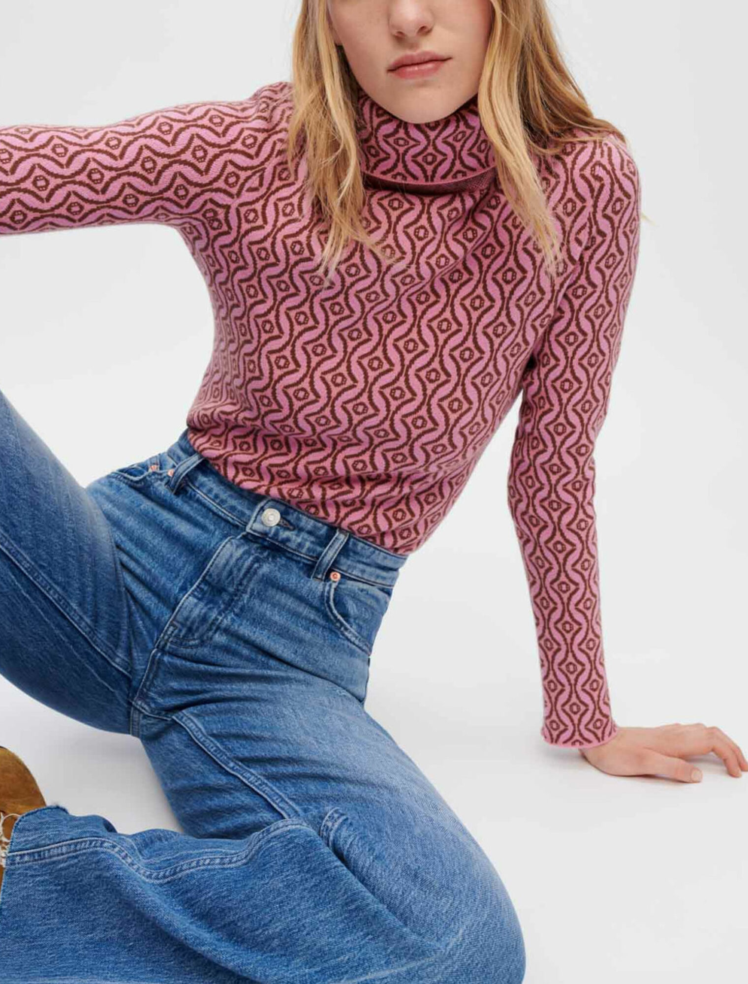 Fitted sweater in Clover Maje jacquard