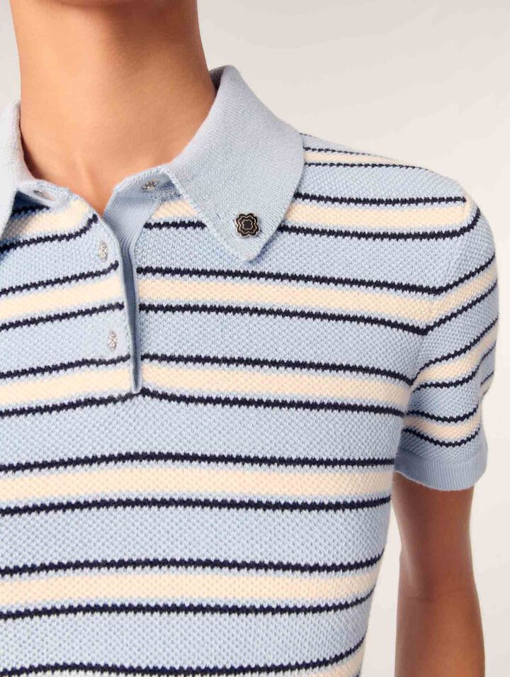 Striped knit polo shirt