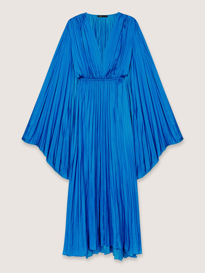 Pleated satin cape maxi dress
