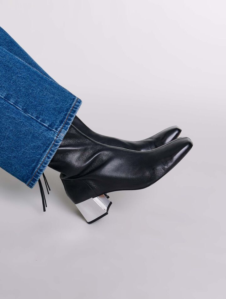 Square-toed leather boots