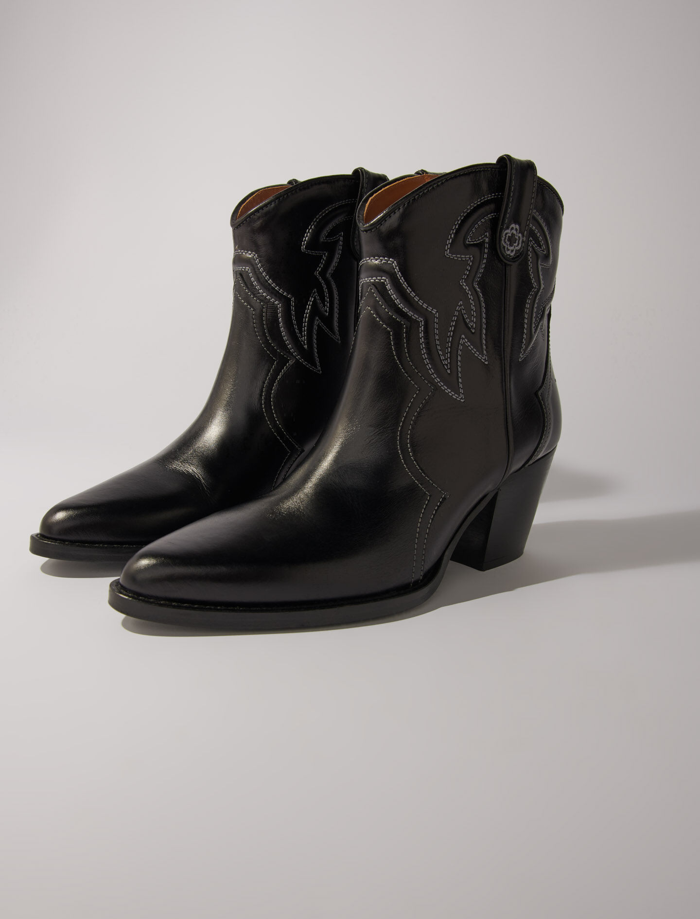Leather cowboy ankle boots Booties Boots Maje