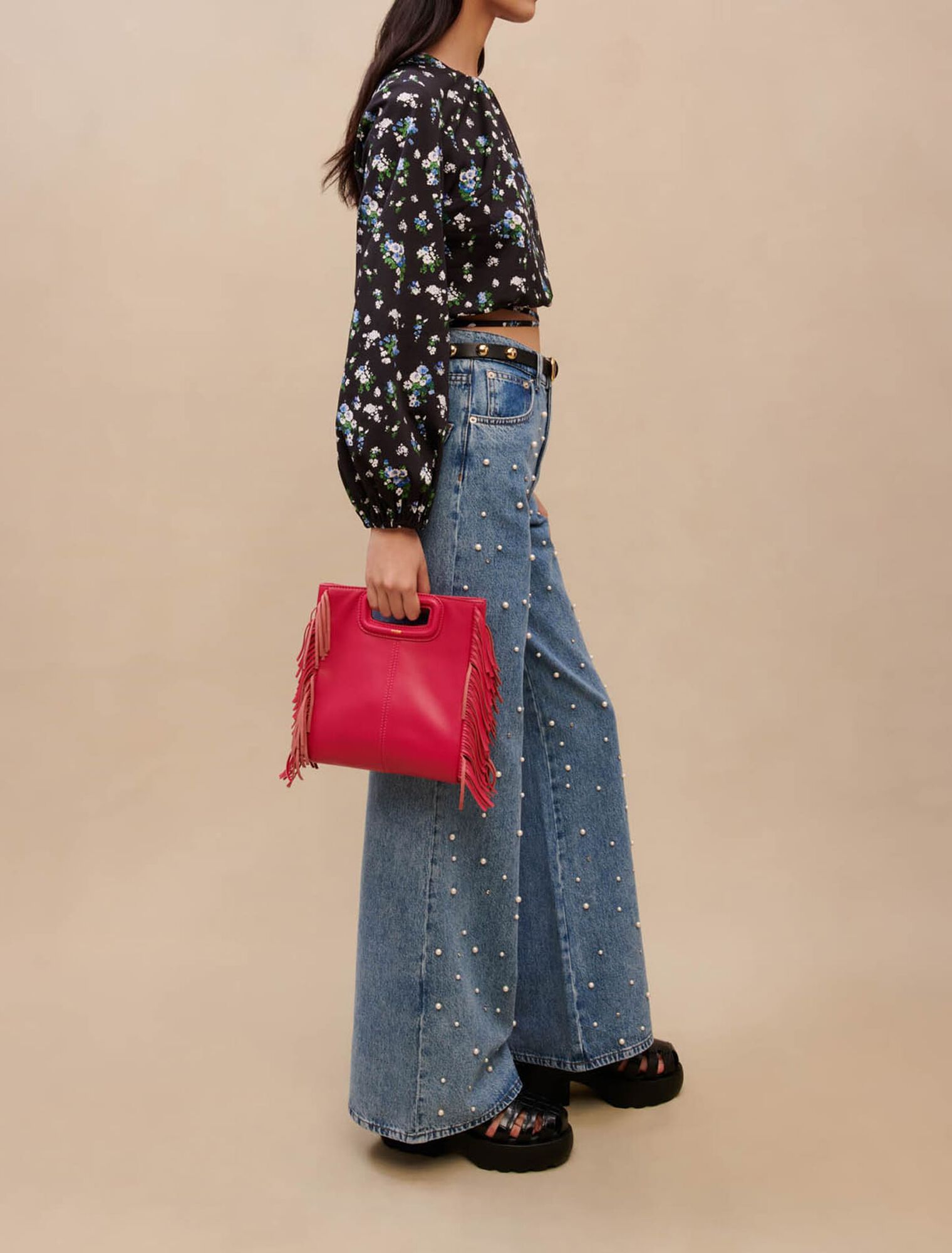 Wide-leg jeans with bead embellishment