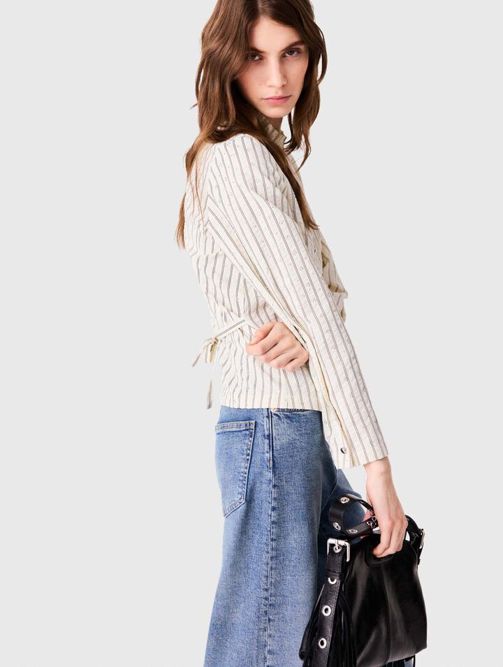 Rhinestone high-neck shirt
