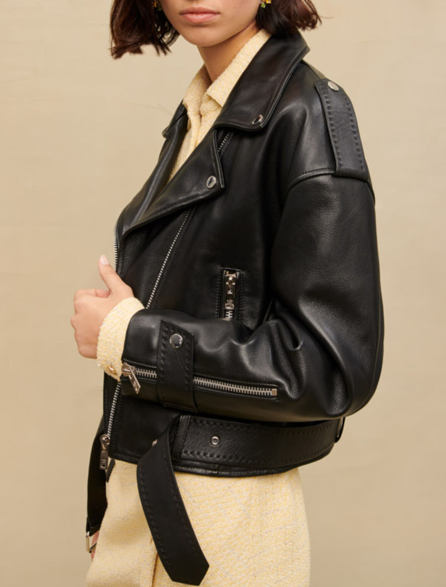 Leather biker-style jacket