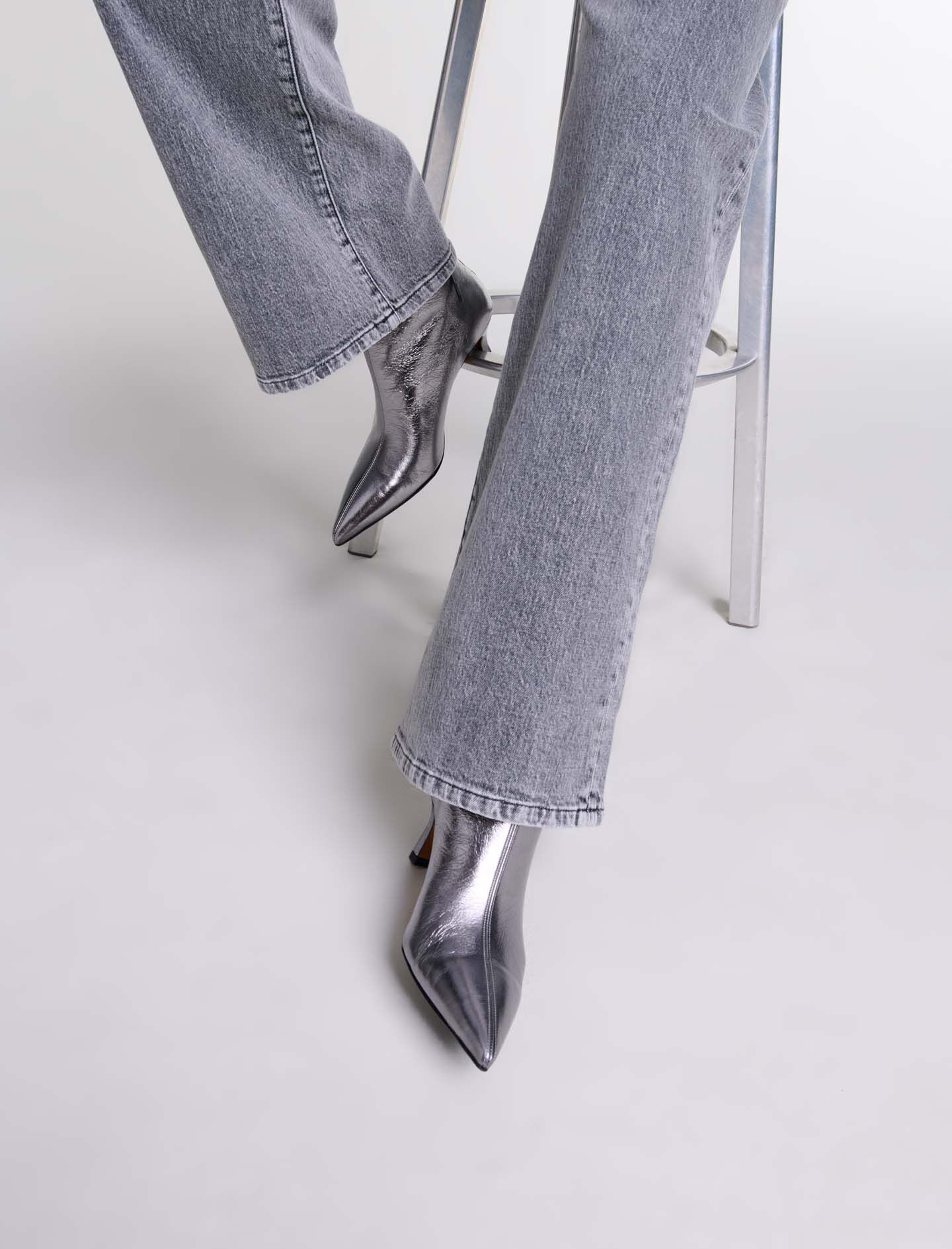 Shiny silver ankle boots deals