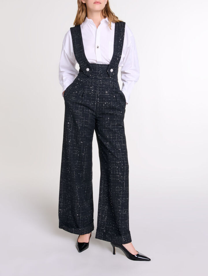 Wide-leg trousers with tweed braces