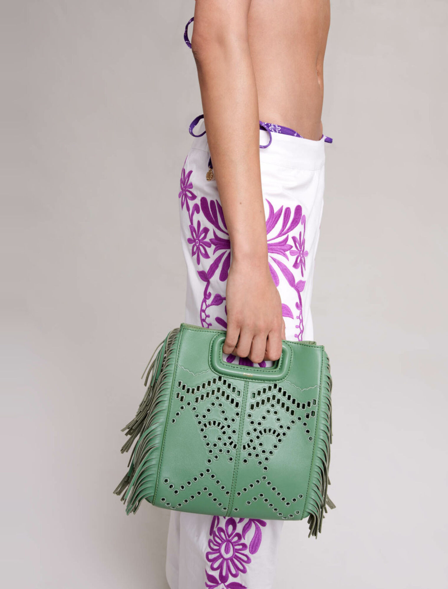 Wide-leg embroidered pants