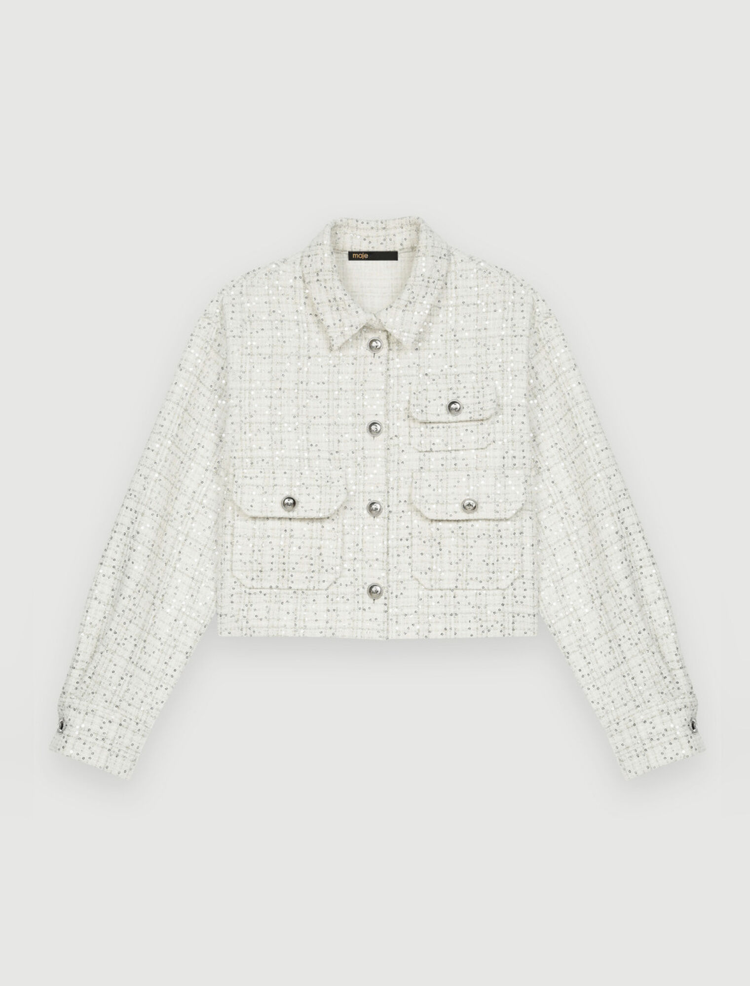 Ecru tweed shirt with sequins
