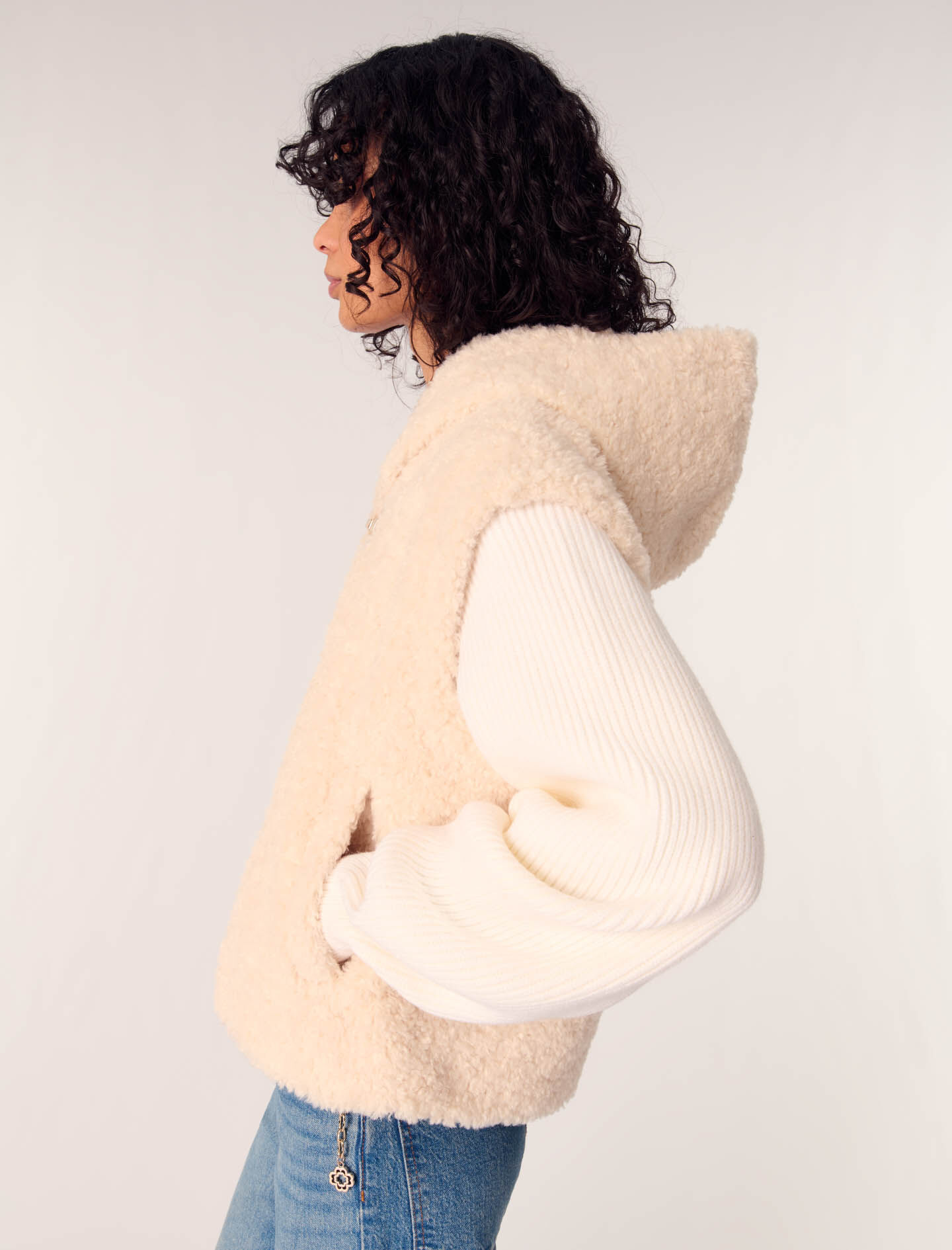 Dual-material faux fur jacket White for Women | Maje