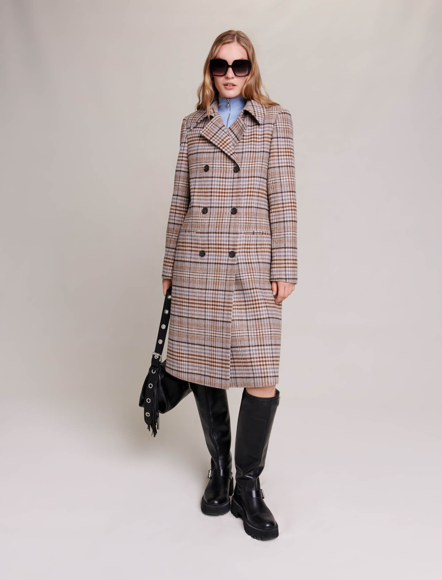 Maje checked coat cheap