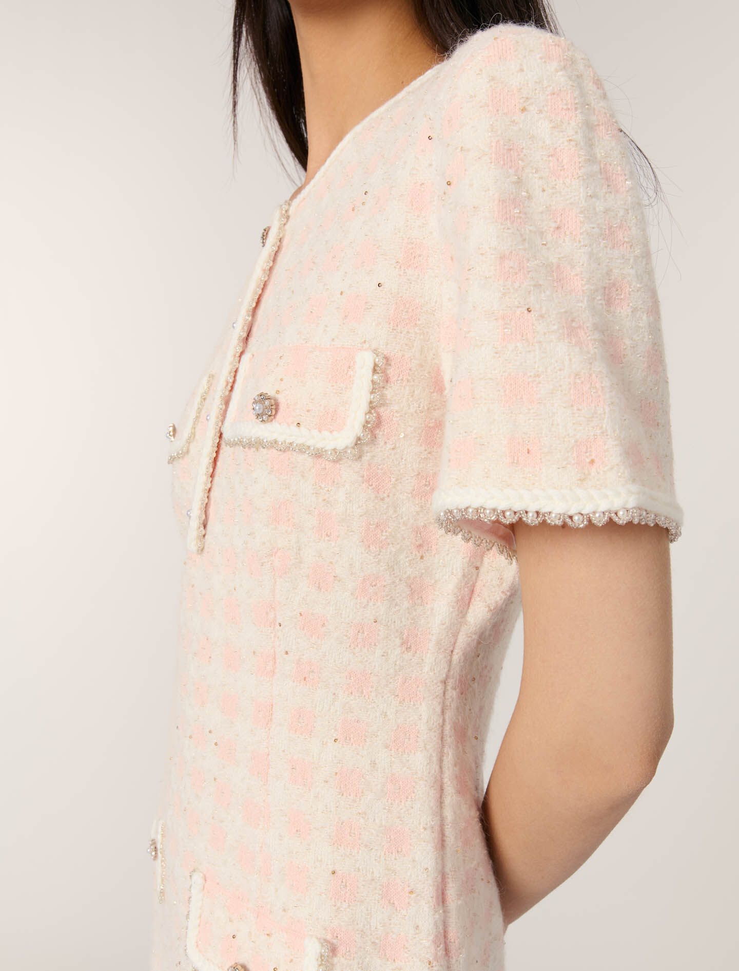 Tweed-effect knit short dress Pink for Women | Maje