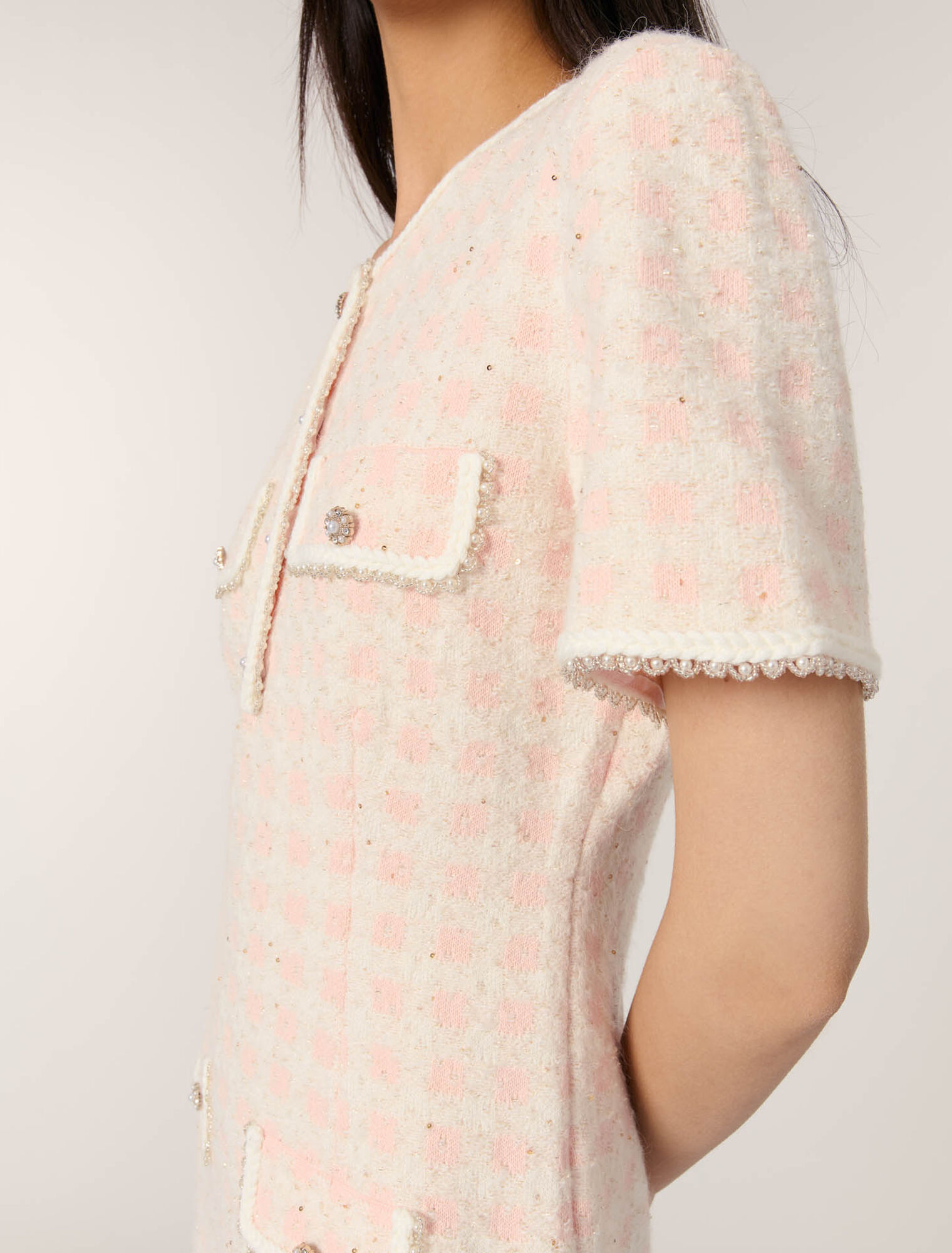 Tweed-effect knit short dress