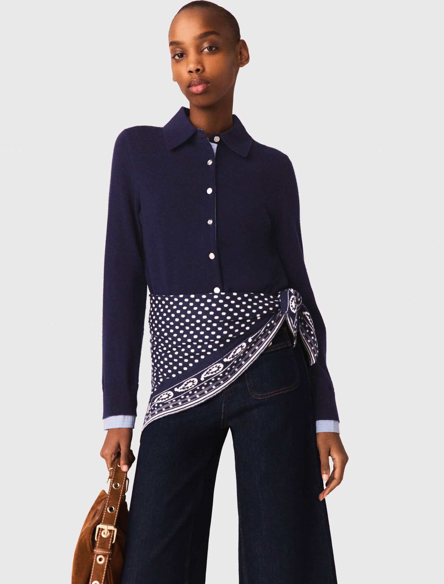 Polo cardigan with removable trims