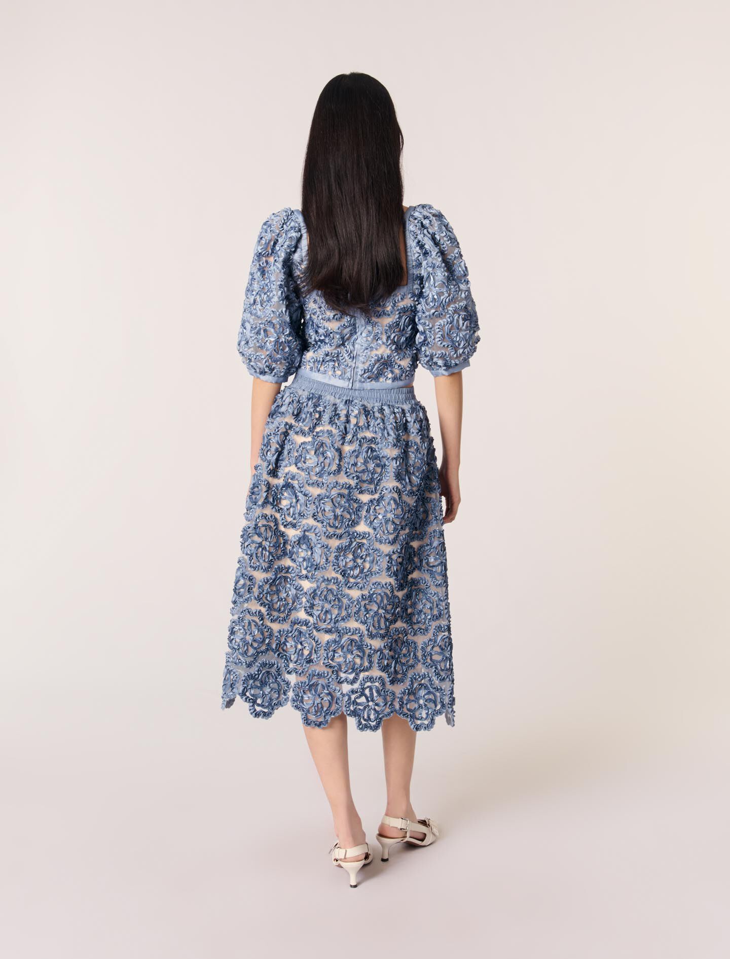 Floral organza maxi skirt Blue for Women | Maje