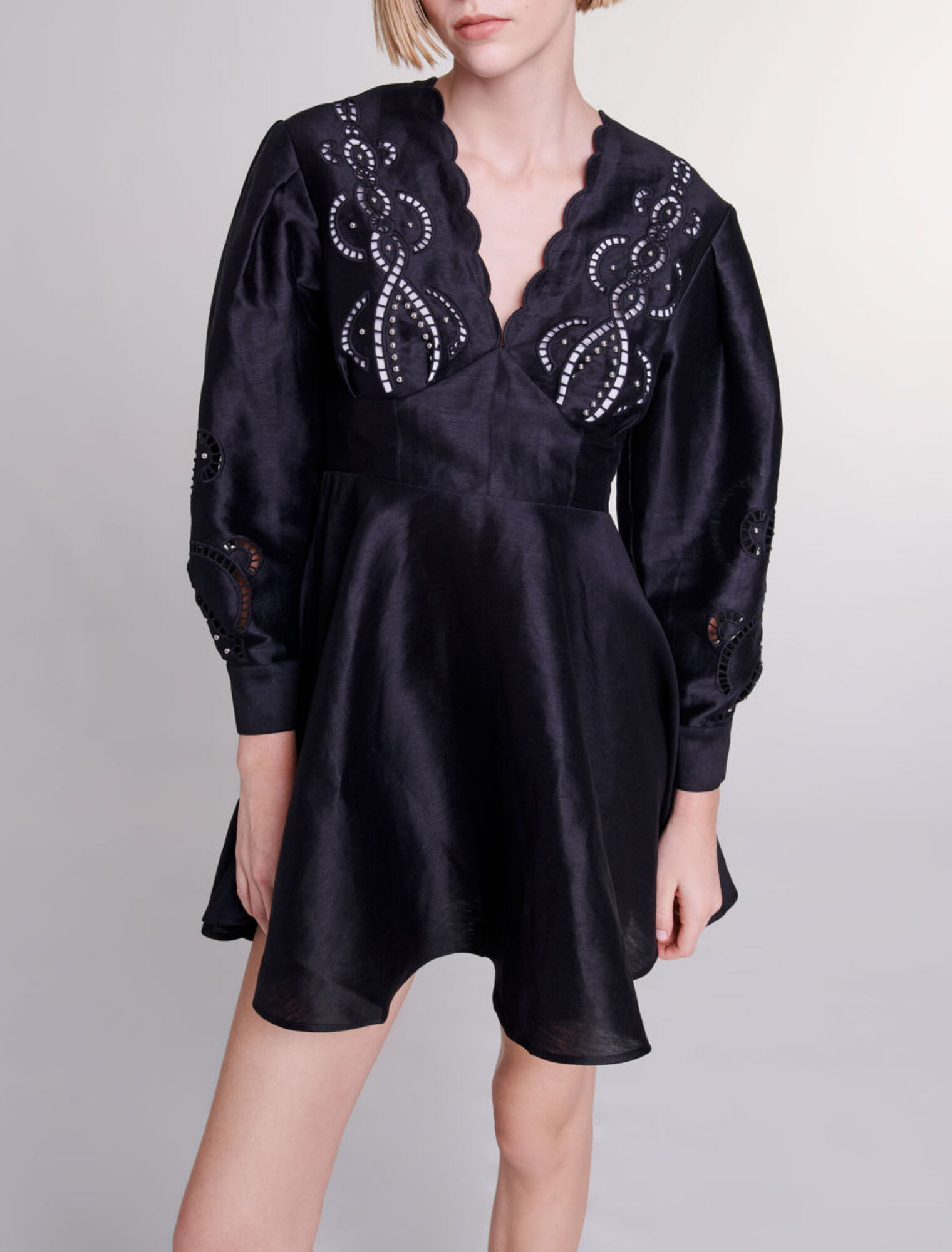 Short embroidered linen dress